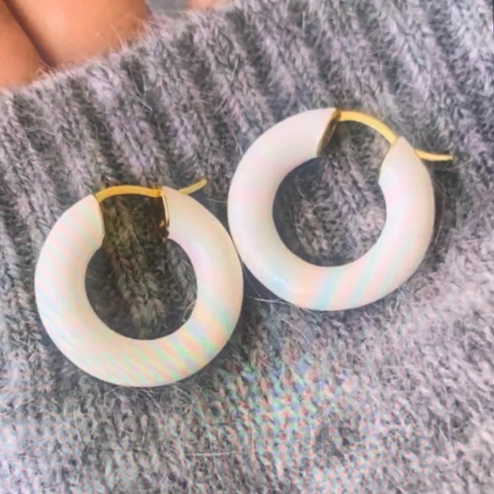 Gorjana Gold and Cream Hoop Earrings